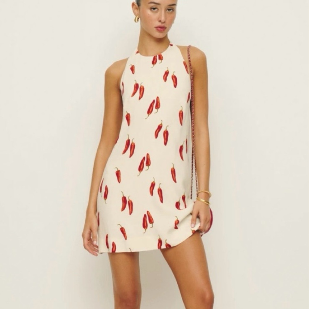 Reformation Avielle Dress - Jalapeño Peppers - Size 10 - Fits SMALL